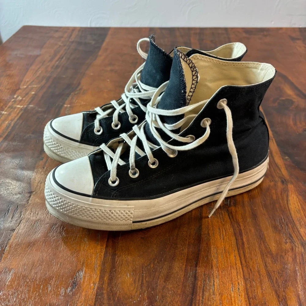 Converse Chuck Taylor All Star Platform High Top Black Canvas Sneakers Shoes